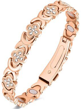 Women's Rose Gold 5X Strength 5,000 Gauss Clasp Copper Magnetic Bracelet Jewelry